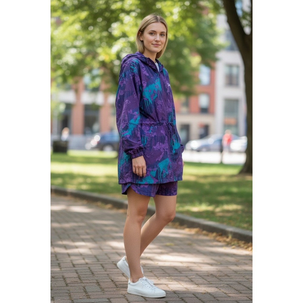 Vintage Speedo Authentic Fitness Purple Teal Abstract Jacket and Shorts Set L